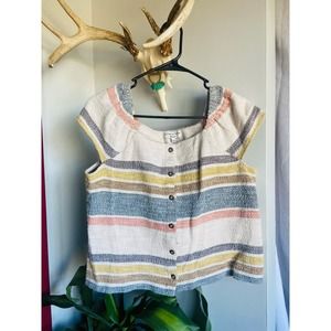 Boho Chic Texture and Thread Large Large Cortton Boxy Tank Striped